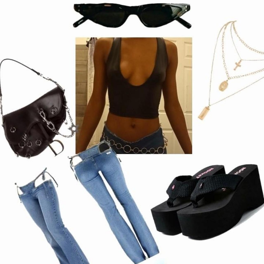 Crop deep check v neck leather crop